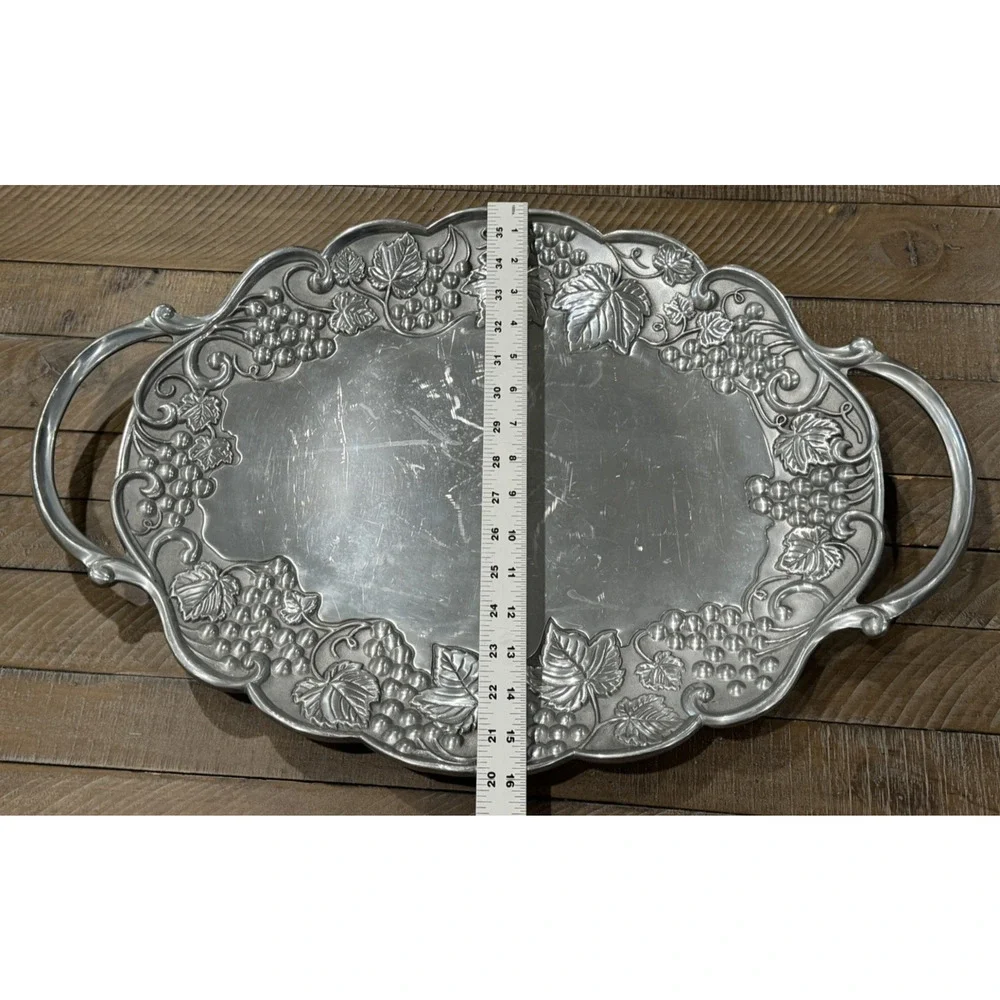 Lenox Grape Handled Pewter Serving Tray Platter 23 1/2” x 15 1/2” Charcuterie